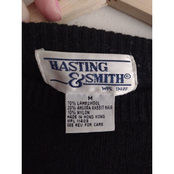 Vintage Embellished Wool Sweater M Hasting Smith Black Jeweled Crewneck Pullover - Picture 2 of 7